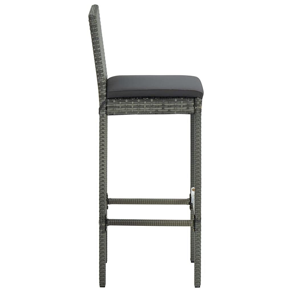 2-Piece Gray Poly Rattan Garden Bar Stools with Cushions - Outdoor Patio, Poolside & Backyard Seating Furniture for Relaxing & Entertaining
