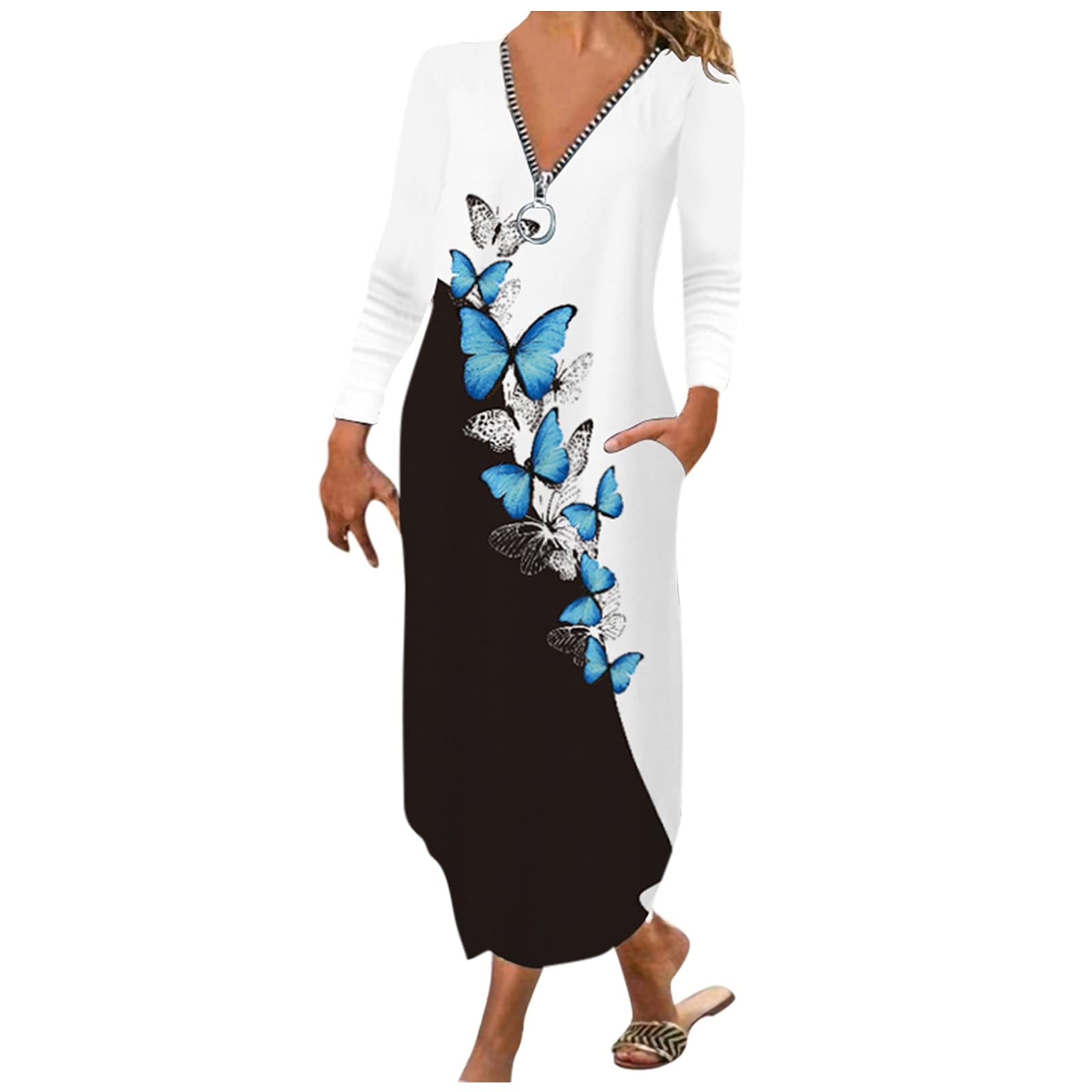 Xiloccer Women's Sexy V-Neck Zipper Print Dress - 1950s Retro Sundress for Fall, Plus Size Formal Wear | Perfect for Cocktail Parties, Date Nights & Special Occasions