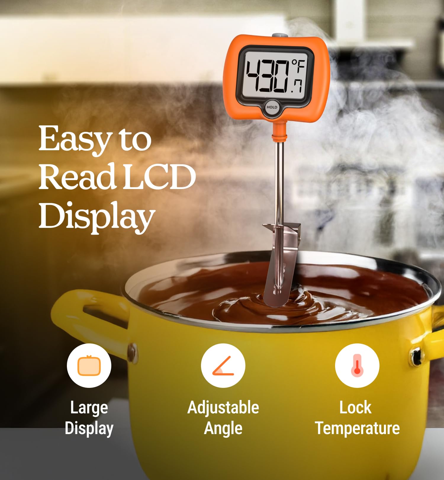 Digital Candy Thermometer with Pot Clip - Instant Read Kitchen Thermometer for Cooking, Baking & Candy Making - 10