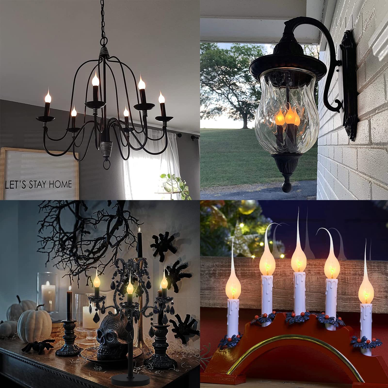 SUNSGNE 12-Pack 5W Clear Silicone Dipped Candle Night Light Bulbs - C7/E12 Candelabra Base for Christmas Decor, Chandeliers & Window Candles - Safe & Decorative Holiday Lighting for Home, Party & Festive Atmosphere