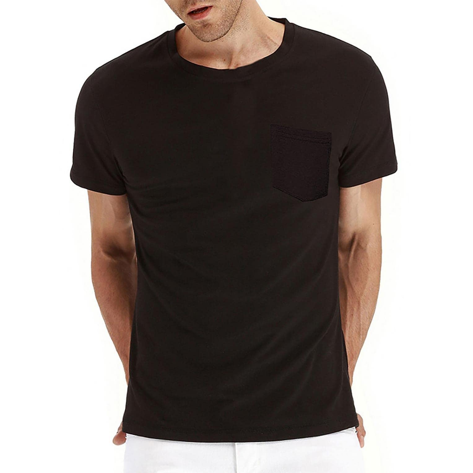 USNSM Men's Golf Shirts - Breathable Short Sleeve Crew Neck T-Shirt with Pocket | Casual Workwear & Summer Tees for Golfing, Office & Outdoor Activities