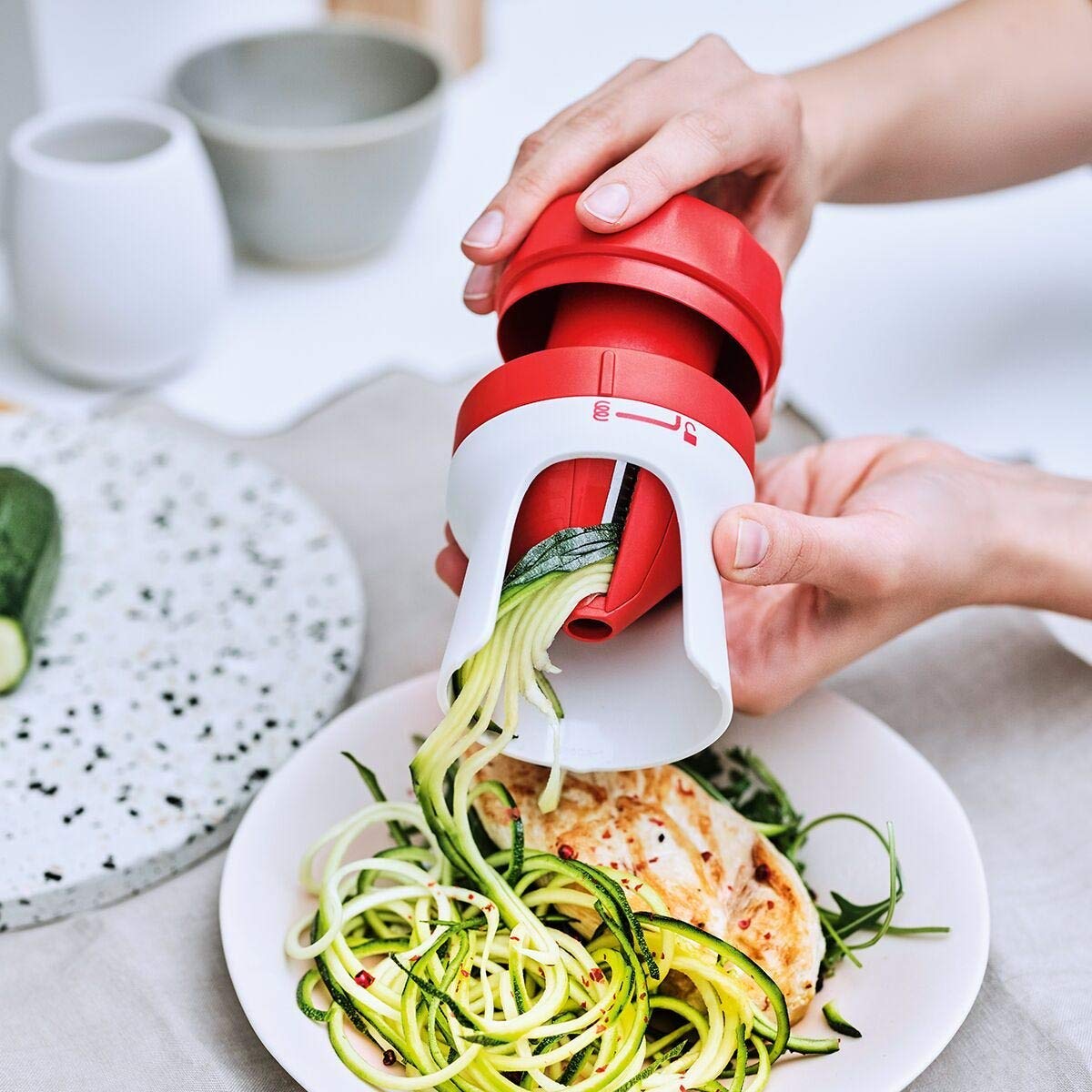 Premium Tupperware Handy Spiralizer - Vegetable & Zucchini Spaghetti Maker for Healthy Noodles - Perfect for Keto, Paleo, Vegan Diets & Meal Prep