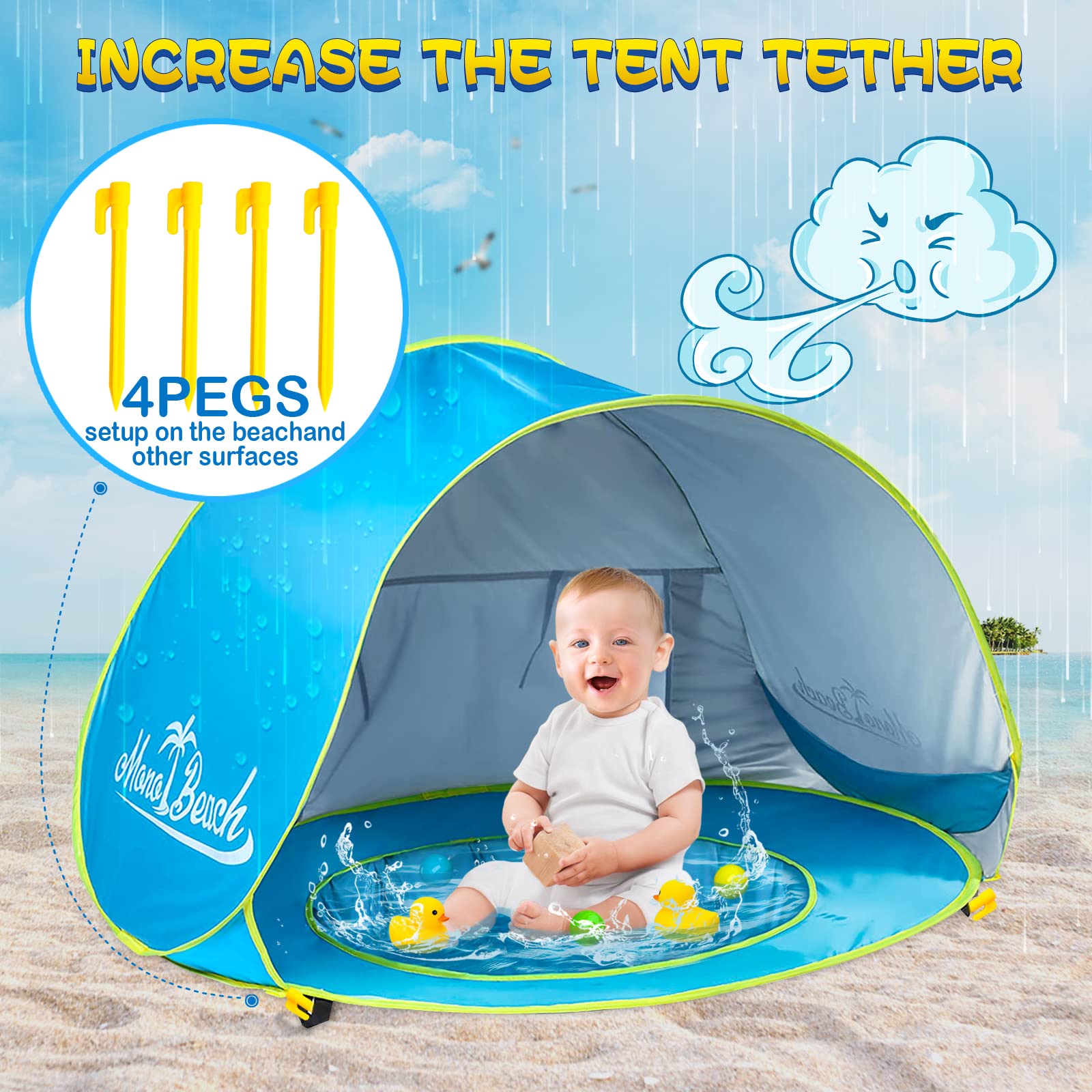 Monobeach Baby Beach Tent - Portable Pop Up UV Protection Sun Shelter for Infants & Toddlers - Perfect for Pool, Beach, and Outdoor Family Trips