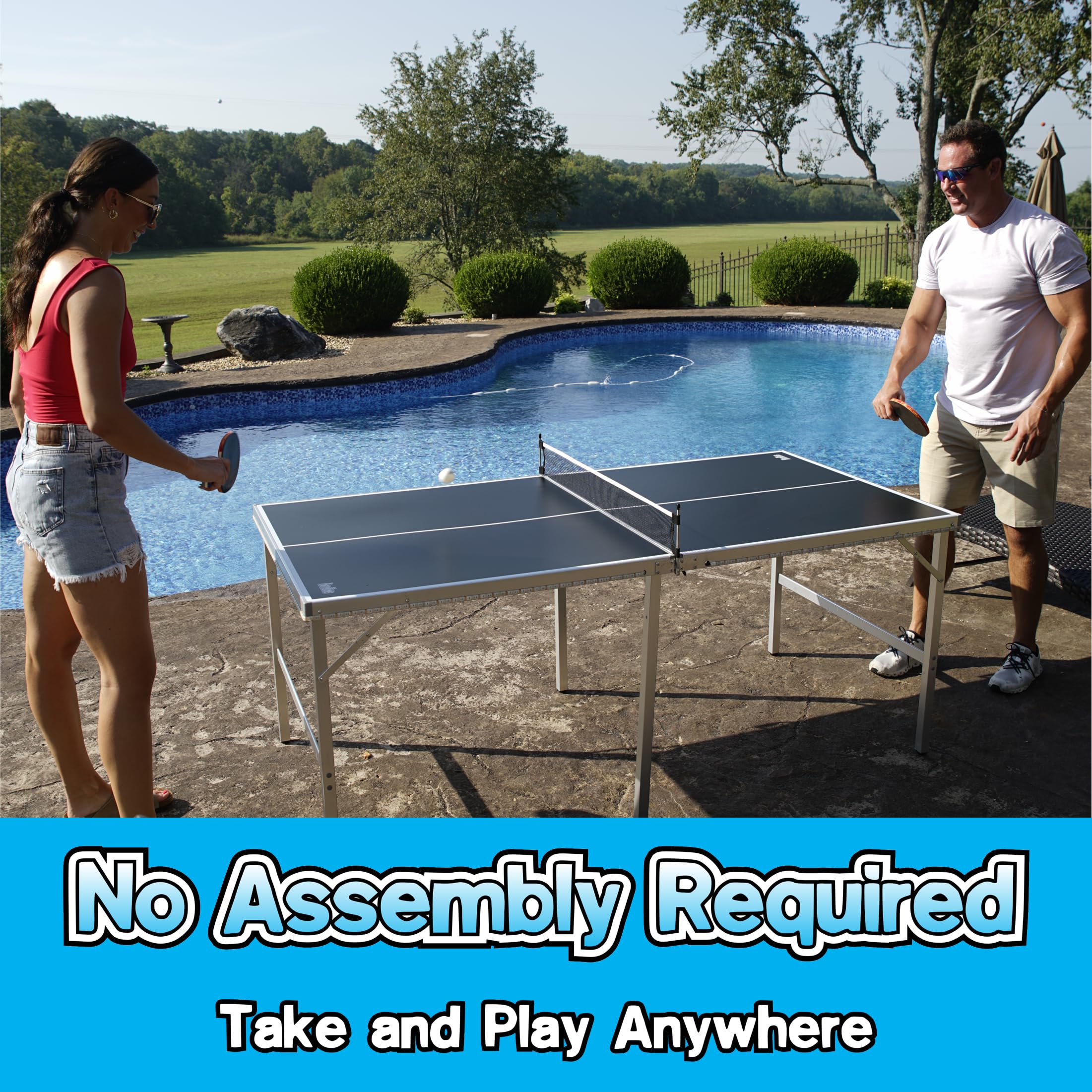 PartyLife 6ft x 3ft Portable Folding Ping Pong Table with Net, Paddles & Balls - Indoor/Outdoor Use for Kids & Adults | Optional LED Lights | Perfect for Game Rooms, Backyards & Parties