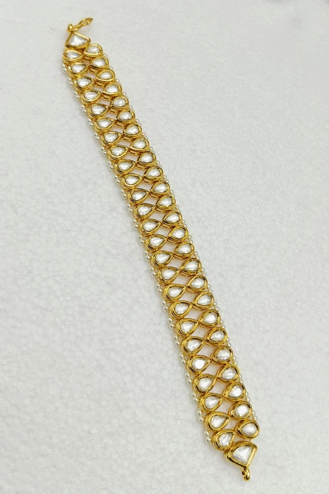 Luxury Gold Plated Royal Kundan Openable Bracelet (D202) - Elegant Indian Jewelry for Weddings, Parties & Special Occasions
