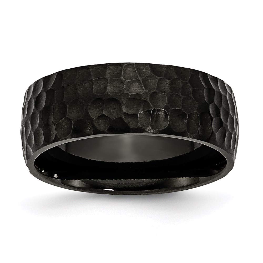 8mm Stainless Steel Black Ion Plated Hammered Wedding Band Ring - Elegant Bridal Engagement Ring for Women, Durable Fine Jewelry Gift for Her - Perfect for Anniversaries, Proposals & Special Occasions