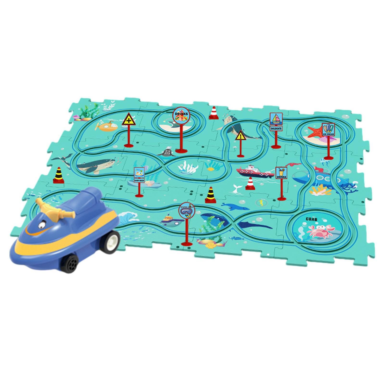 DIY Electric Cart Toy Set - Montessori Educational Puzzle Car Track for Kids with Vehicles - Perfect for Christmas Gifts & STEM Learning Activities