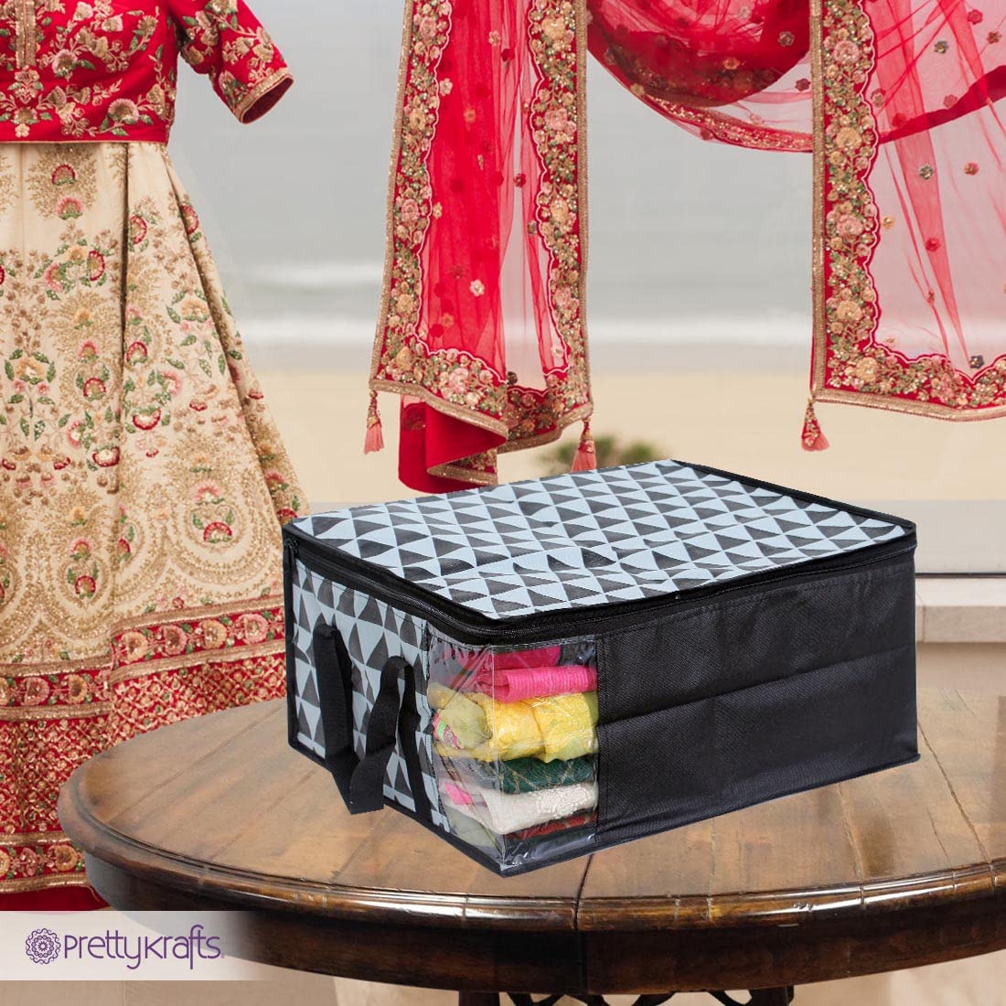 PrettyKrafts™ Premium Non-Woven Saree Storage Bags - 3-Pack Grey Closet Organizers for Sarees, Dresses & Wardrobe - Space-Saving Travel & Home Storage Solution