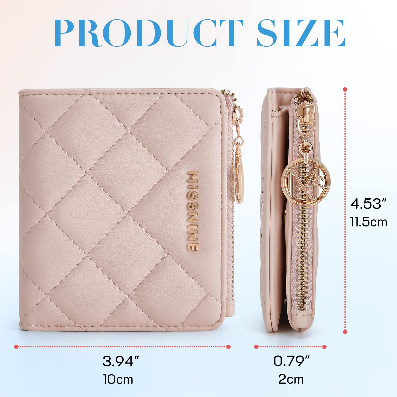 Missnine RFID Blocking Small Wallet for Women - Compact Pink Quilted Bifold Purse with ID Window & Coin Pocket | Perfect for Travel, Shopping & Everyday Use