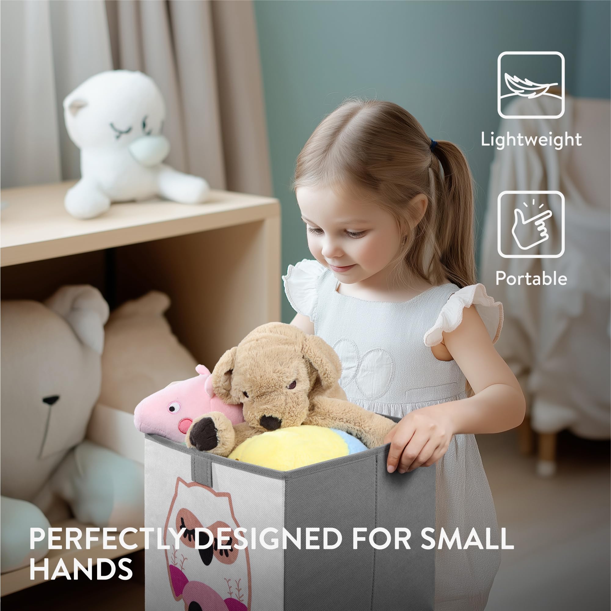 Navaris Kids Storage Cubes Set of 3 - Foldable Fabric Organizer Bins for Children's Bedroom & Nursery - Toy & Book Storage Cubby in Grey | Perfect for Organizing Toys, Books & Clothes in Kids' Rooms