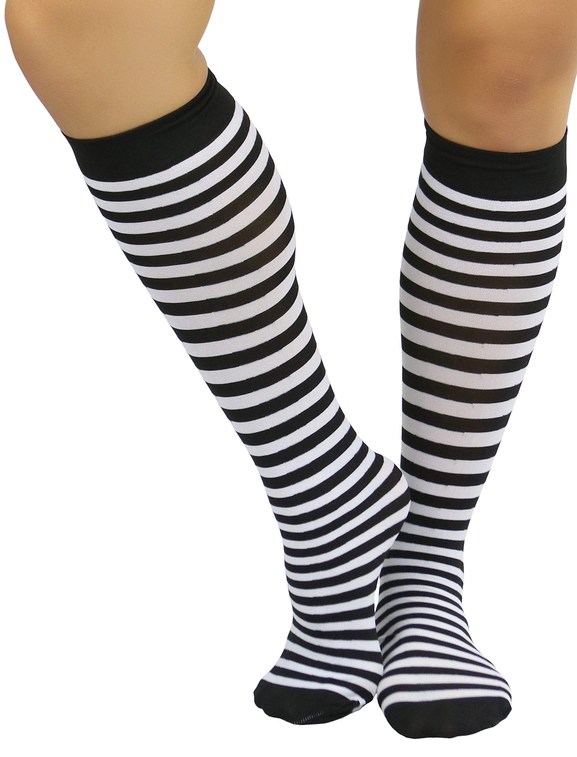 ToBeInStyle Women's Opaque Striped Knee-High Warm Nylon Stockings - Winter Tights for Office, Casual & Cold Weather Outfits