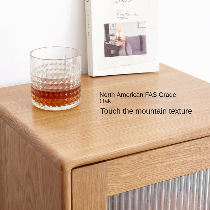Solid Oak Wood Glass Door Display Cabinet - Stylish Storage for Living Room, Bedroom, or Office