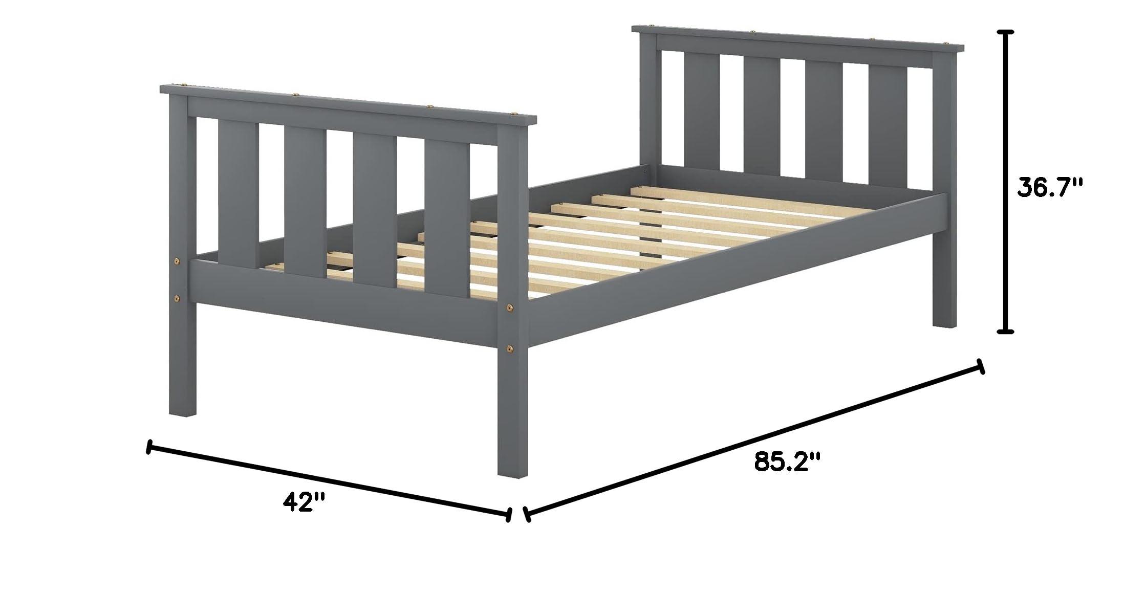 Pvillez Twin Size Wooden Bed Frame with Headboard & Footboard - Sturdy Platform Bed for Kids, No Box Spring Needed, Includes Storage Space - Perfect for Boys & Girls Bedrooms (Gray)