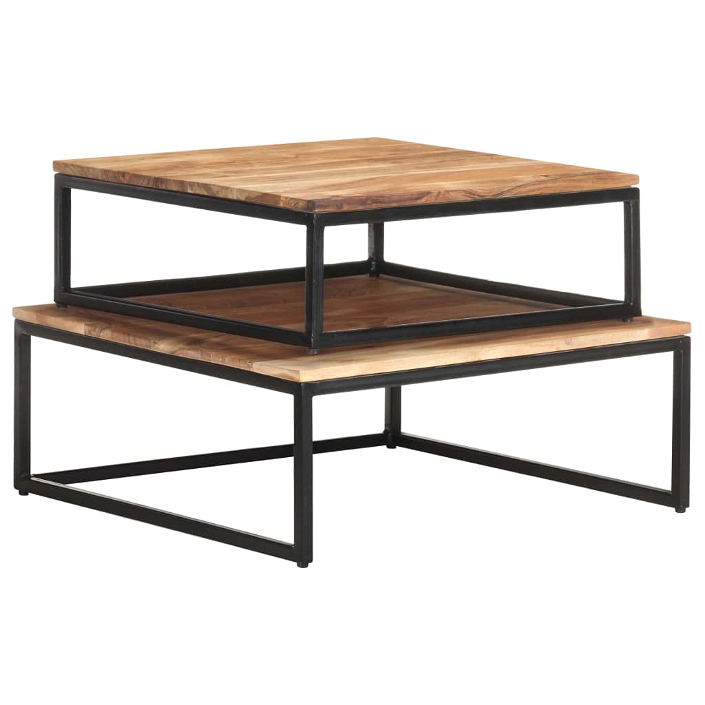 FAMIROSA 2-Piece Nesting Coffee Table Set - Acacia Wood & Iron Frame End Tables for Living Room, Sofa Side Table - Space Saving Modern Home Furniture Decor - Perfect for Small Spaces, Apartments & Cozy Living Areas