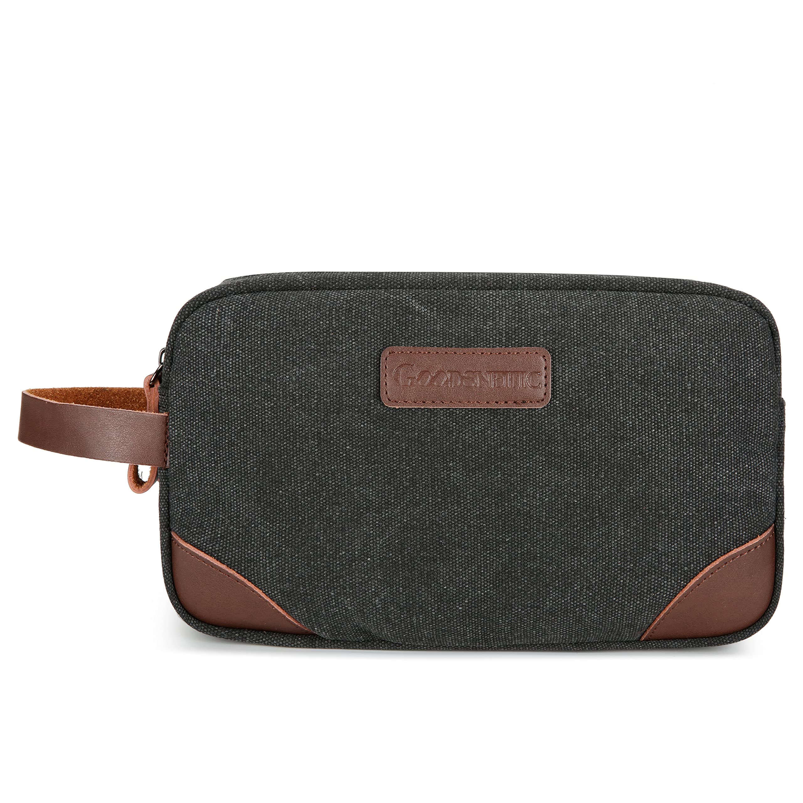Premium Men's Travel Toiletry Bag - Waterproof Canvas Leather Cosmetic Organizer with Double Compartments for Shaving & Makeup | Ideal for Business Trips, Gym & Vacation (Black)