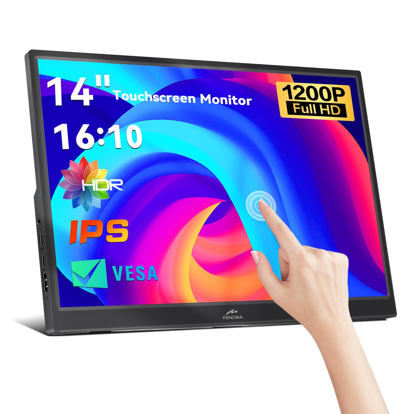 Kenowa 14 Inch Portable Touchscreen Monitor - IPS FHD 1920x1200P Display with USB-C & HDMI - External Screen for Laptop, PC, Mac, Raspberry Pi, Xbox, PS3/PS4, Nintendo Switch - Perfect for Gaming, Work & Travel