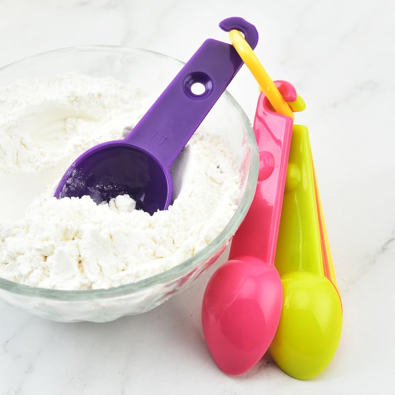 KOOSHLO 5-Piece Plastic Measuring Spoons Set for Cooking & Baking - Accurate Dry & Liquid Measurement Tools - Fits Spice Jars - Multicolor Kitchen Essentials - Perfect for Baking, Cooking & Meal Prep