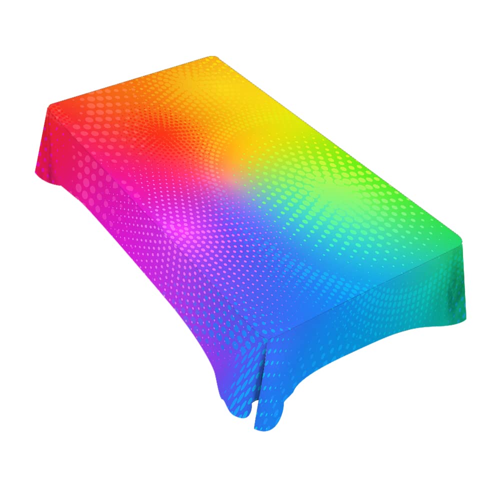 Yakuna Rainbow Disco Dots Waterproof Spillproof Tablecloth - 52x70 Inch Colorful Rectangle Table Cover for Kitchen, Party & Outdoor Dining - Stain Resistant & Easy Clean