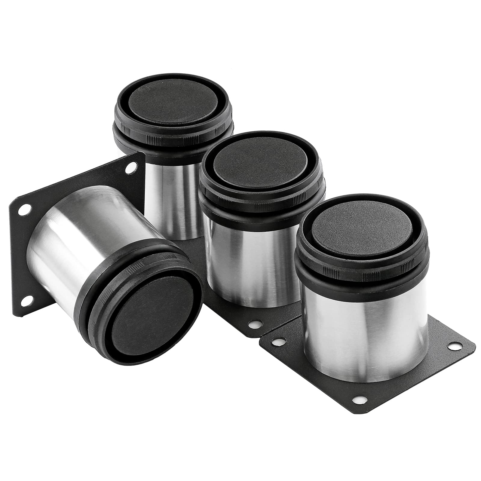 2.5 Inch Stainless Steel Adjustable Furniture Legs - Round Metal Table Legs for Coffee Table, Cabinet, Desk, Sofa & Shelves (Pack of 4) - Durable & Stylish Home Decor Upgrade for Living Room, Office & Kitchen
