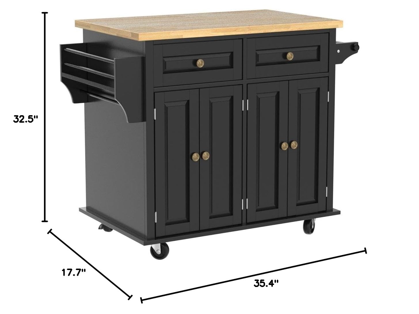 Rolling Kitchen Island on Wheels with Storage - Portable Moveable Cart, Rustic Wood Block Kitchen Island in White | Perfect for Small Kitchens, Food Prep & Extra Counter Space