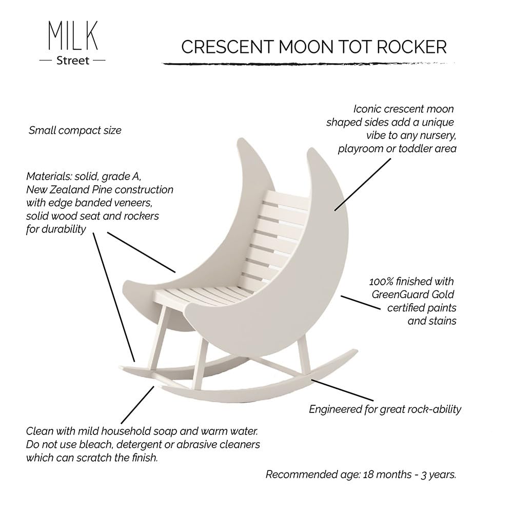 White Baby Crescent Moon Rocker - Gentle Infant Rocking Chair for Nursery, Bedroom & Playtime - Newborn to Toddler Safe Rocking Seat