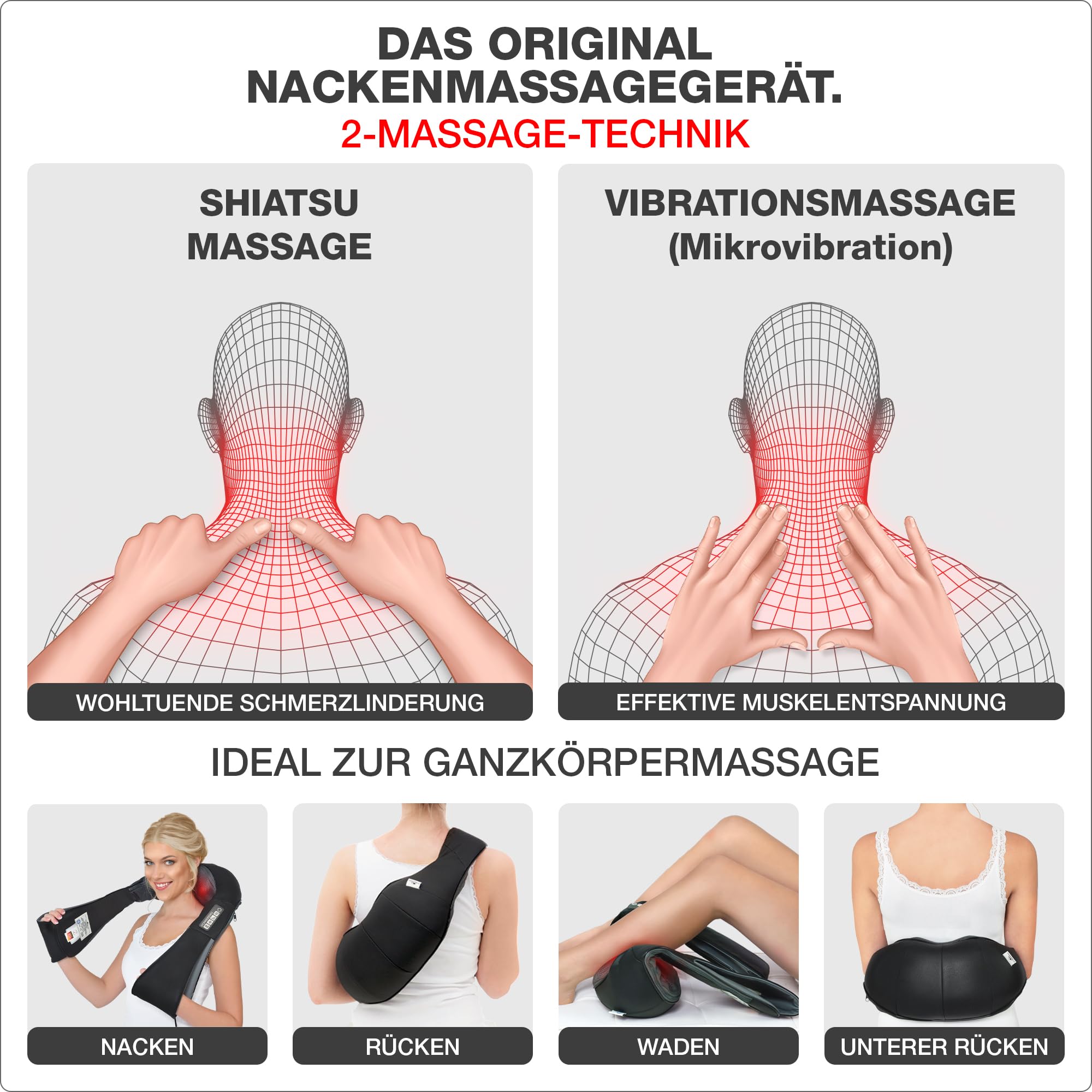 Original DONNERBERG® Neck Massager with Heat - Shiatsu Shoulder & Neck Massage Device with Vibration, TUV Certified, 7-Year Motor Warranty - Perfect for Home, Office & Travel Relaxation