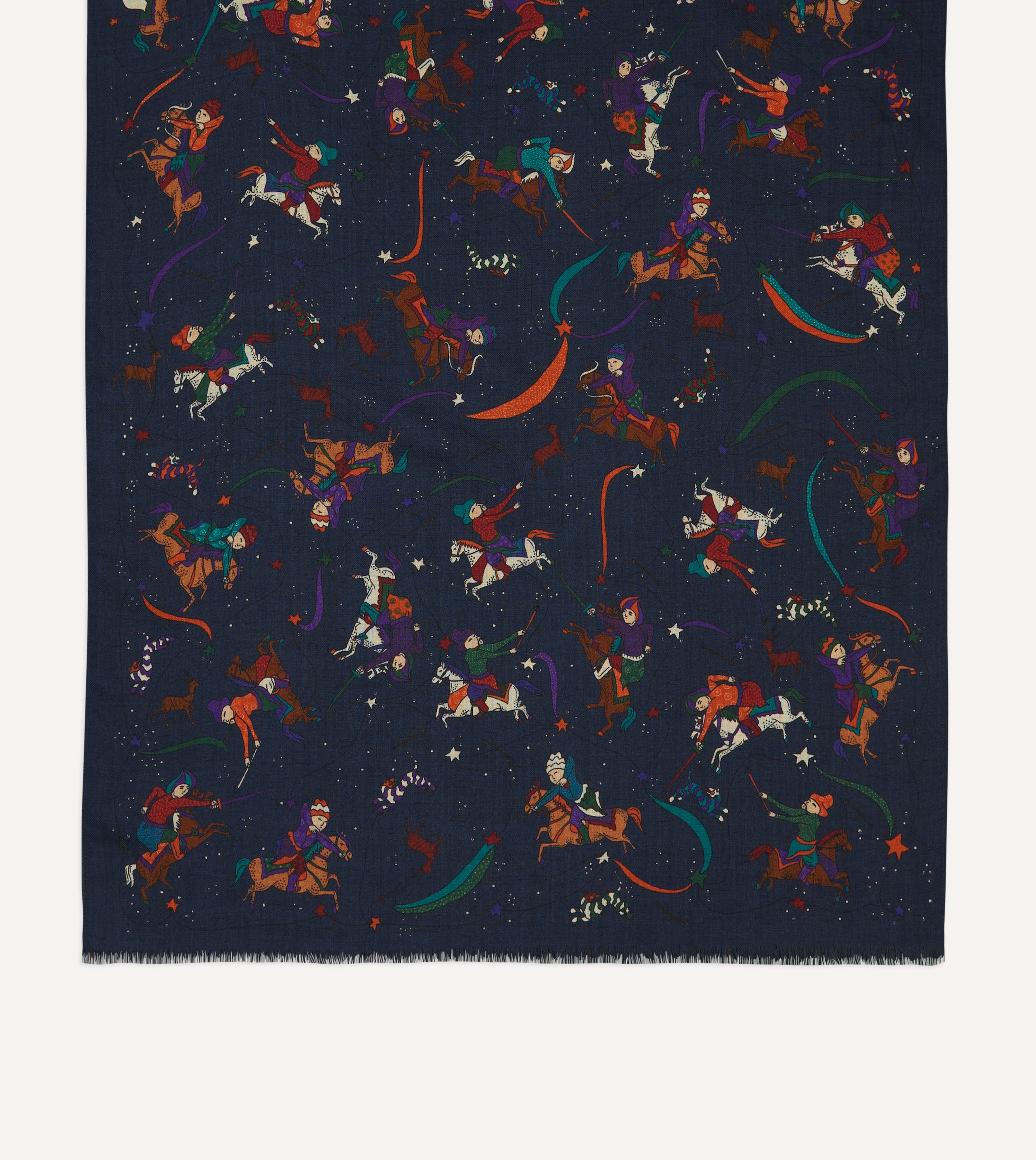 Navy Blue Mughal and Stars Print Wool Scarf - Warm Winter Fashion Accessory for Women & Men - Perfect for Cold Weather, Outdoor Activities, and Gift Giving