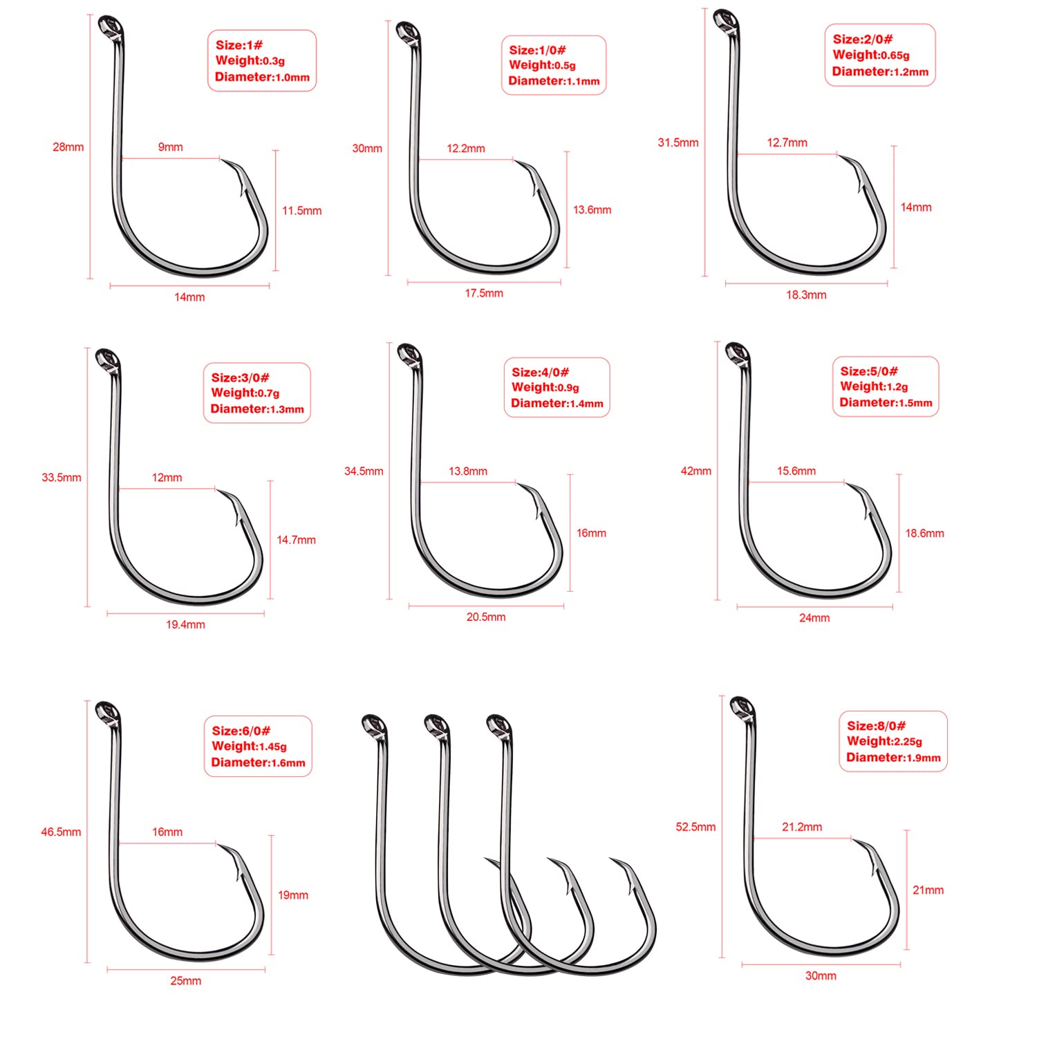 JOYGO FISHAN Fishing Hooks Kit - 50PCS High Carbon Steel Circle & Octopus Hooks for Saltwater Freshwater Fishing - Durable Catfish Bass Trout Hooks with Worm Keeper - Perfect for Deep Sea Shoreline Kayak Fishing