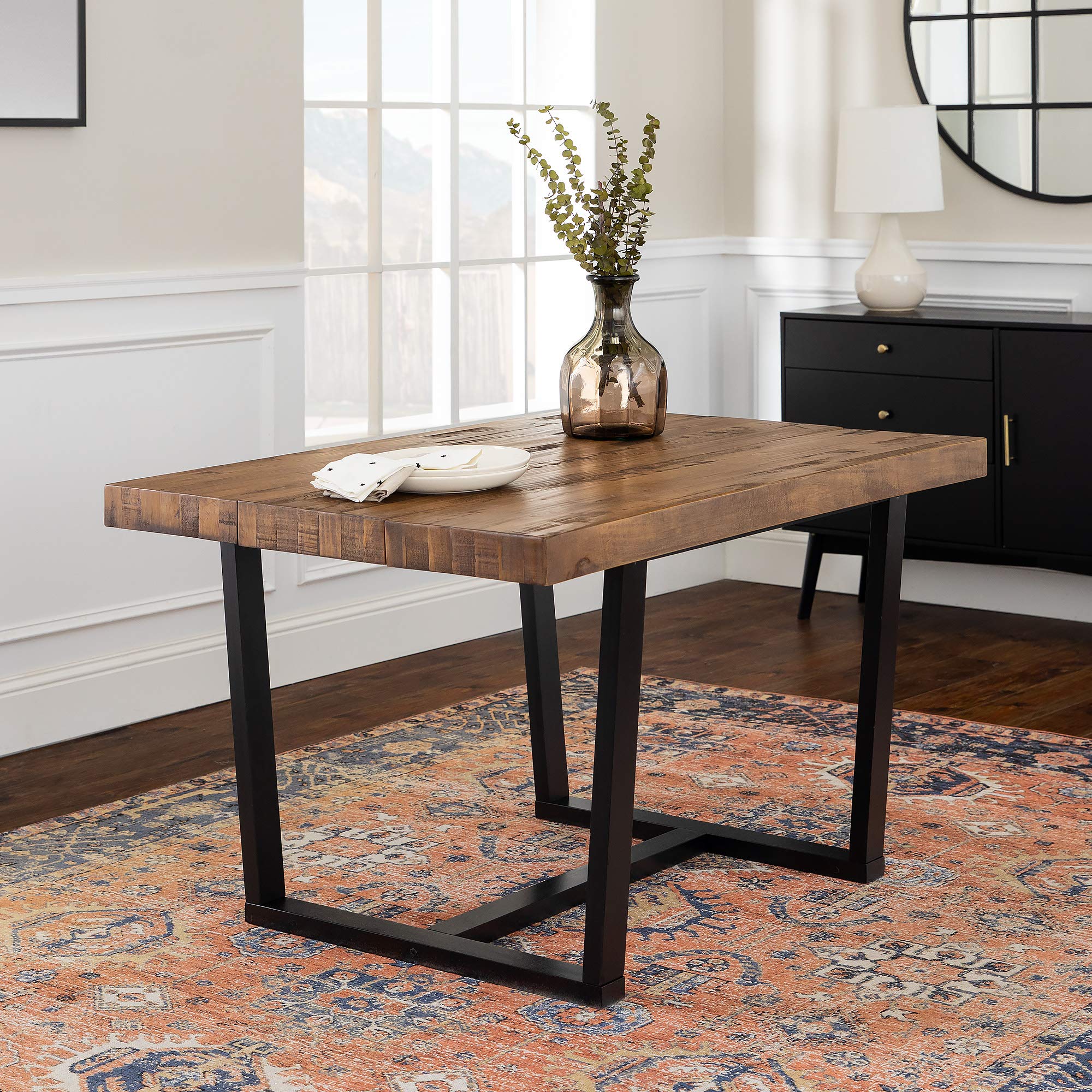 Walker Edison Andre Modern Solid Wood Dining Table, 52 Inch, Rustic Oak - Perfect for Farmhouse, Kitchen & Dining Room Decor