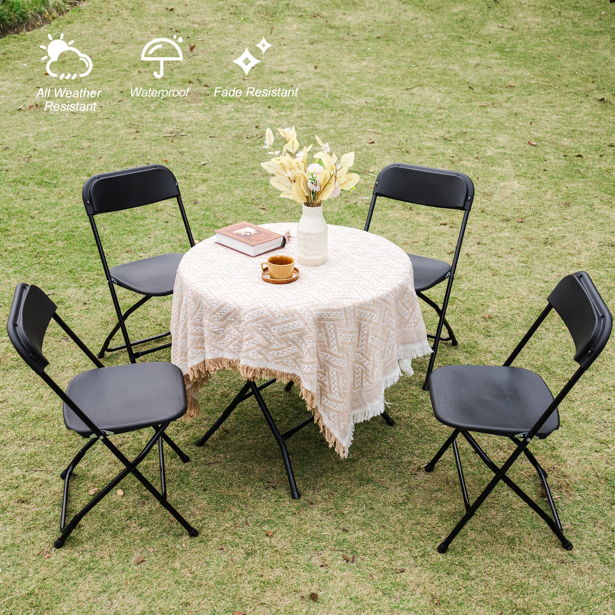 Allpop 5 Pack Black Plastic Folding Chairs - Heavy Duty 300lb Capacity, Steel Frame Stackable Commercial Chairs for Wedding, Party, Office, Indoor & Outdoor Events - Perfect for Banquets, Picnics, Camping and Backyard Gatherings