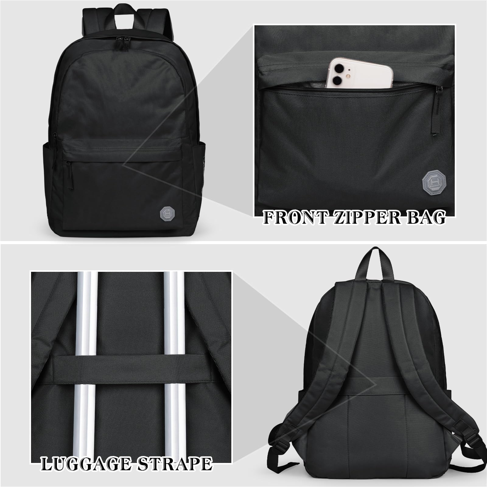 HAMUNI Lightweight Unisex Backpack for School, College, Travel & Work - Durable Laptop Backpack Fits 15.6 Inch Notebook - Perfect for Students, Professionals & Daily Commuters (Black, One Size)