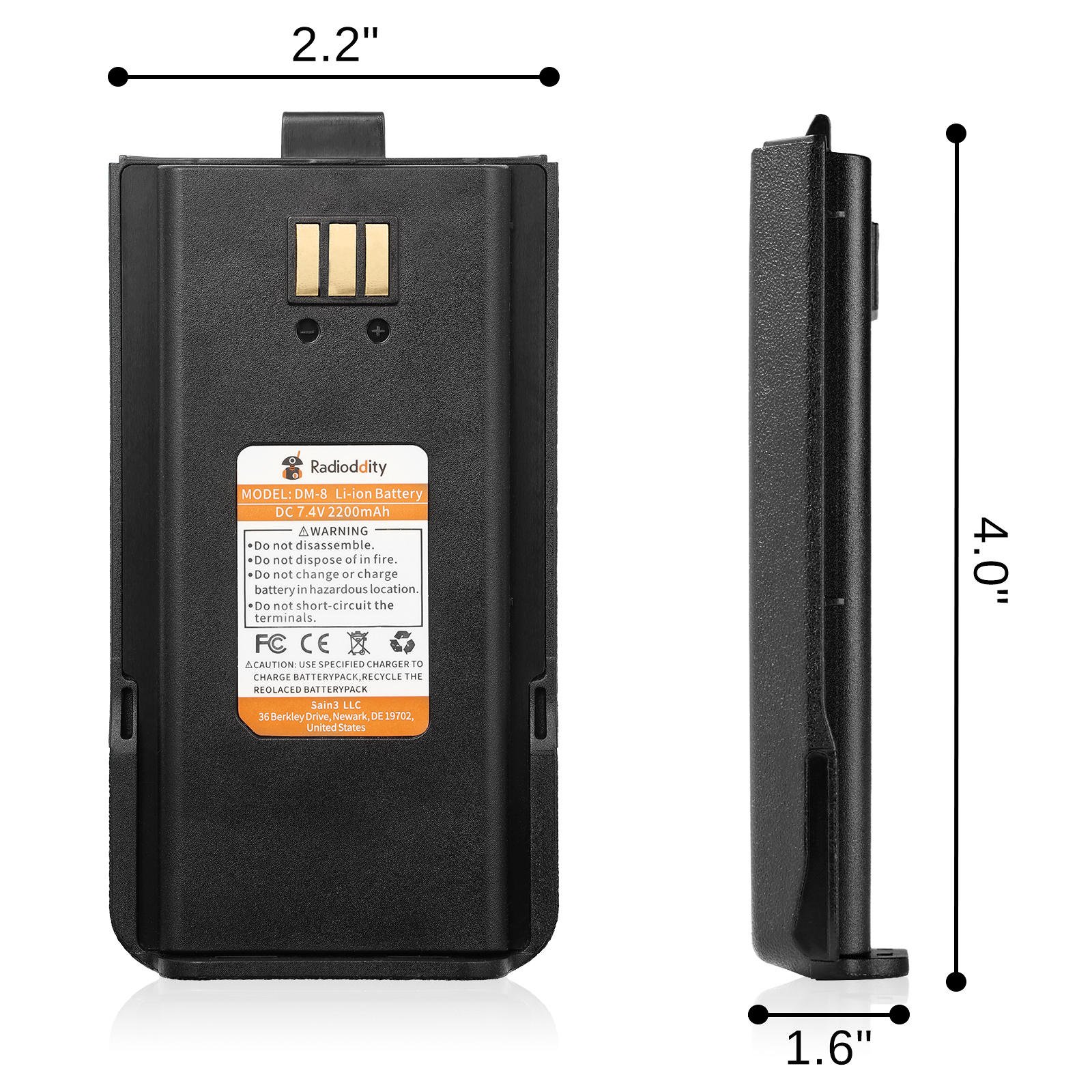 2200mAh Replacement Battery for Radioddity GD-77 GD-77S GA-510 DM-1801 - Long Lasting Power for Ham Radio & Two-Way Communication