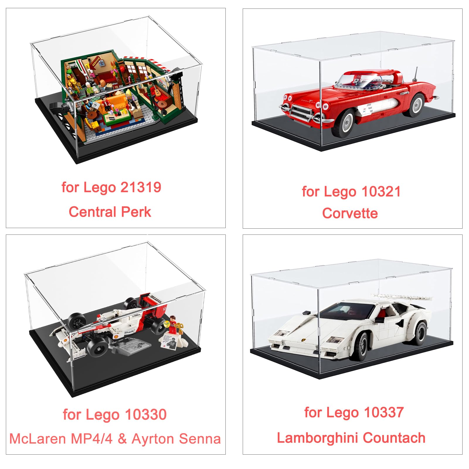 Premium Clear Acrylic Display Case for Lego Sets 21319 Central Perk, 10330, 10321, 10337 - Thickened Transparent Collector's Box with Wood-Plastic Base & LED String Lights (Black Interior, 13.8 x 9.8 x 5.9 Inches) - Perfect for Showcasing Lego Collectibles in Home, Office, or Retail Displays