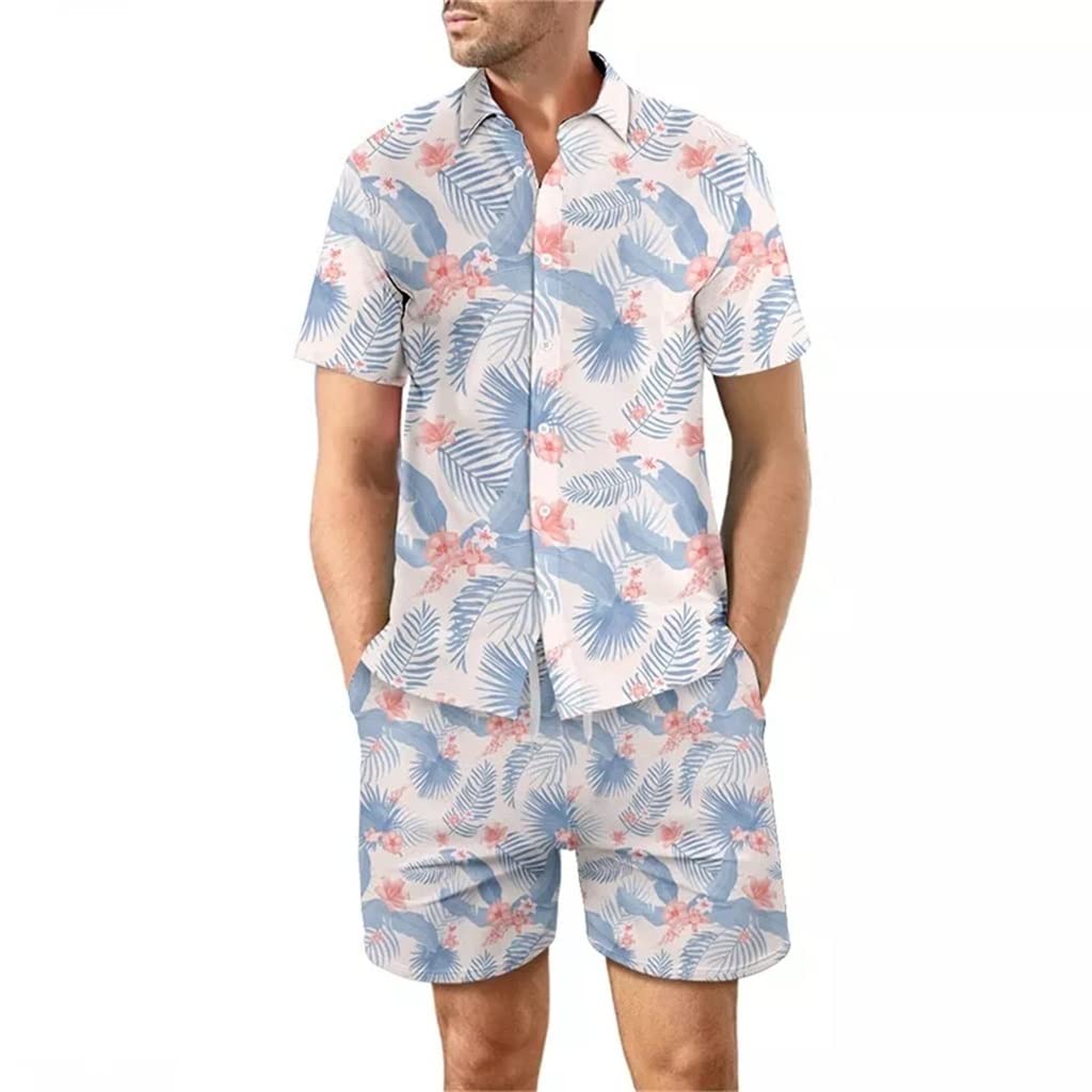 Men's Casual Loose Fit Summer Beach Shirts with Printed Shorts - Short Sleeve Comfortable Outfit for Vacation, Pool Party & Outdoor Activities (Color: A, Size: 3XL)