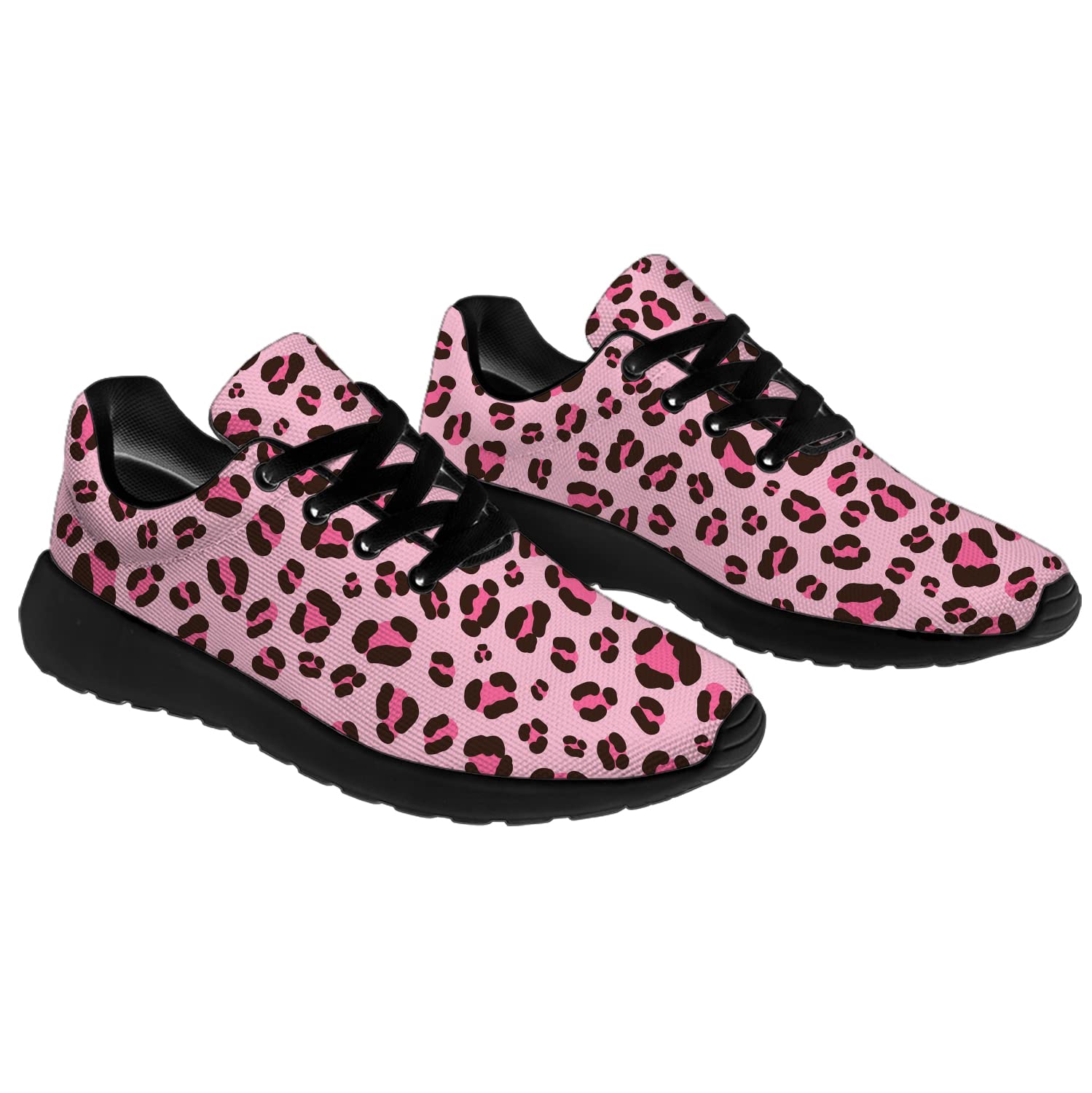Leopard Print Running Shoes for Men & Women - Pink Cheetah Animal Print Tennis Sneakers for Walking, Jogging & Gym Workouts - Size 10 Men/11.5 Women in Black & Light Pink - Perfect Gift for Boys & Girls
