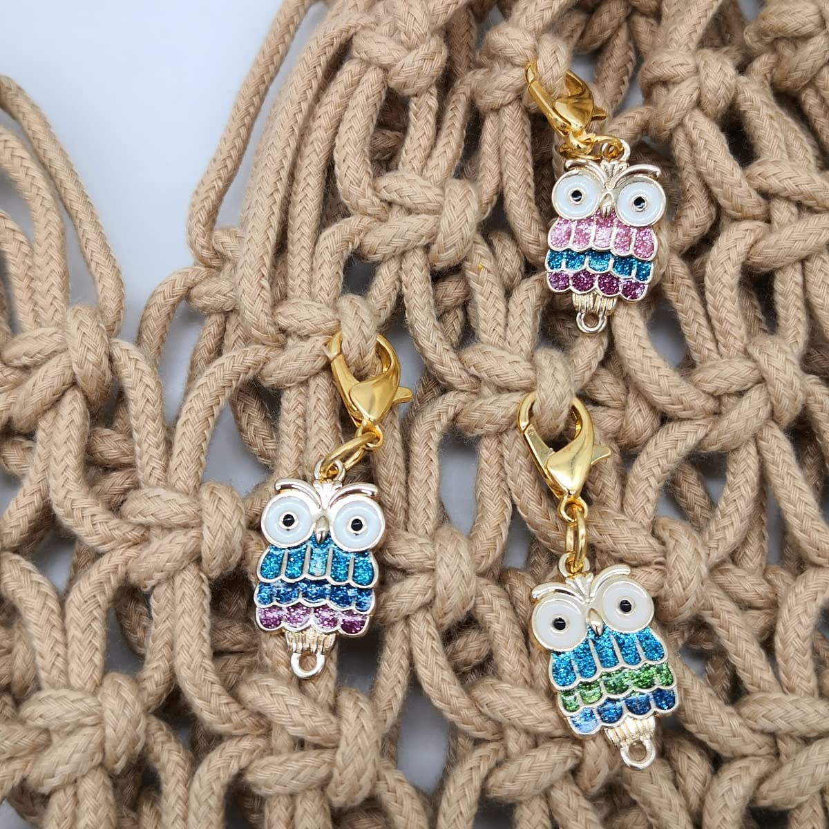 Premium Diamond Owl Removable Crochet Stitch Markers - Alloy Locking Stitch Charms for Knitting, Yarn Weaving, Sewing & Quilting | Perfect for DIY Jewelry Making & Craft Projects | Ideal for Knitters, Crocheters & Fiber Artists