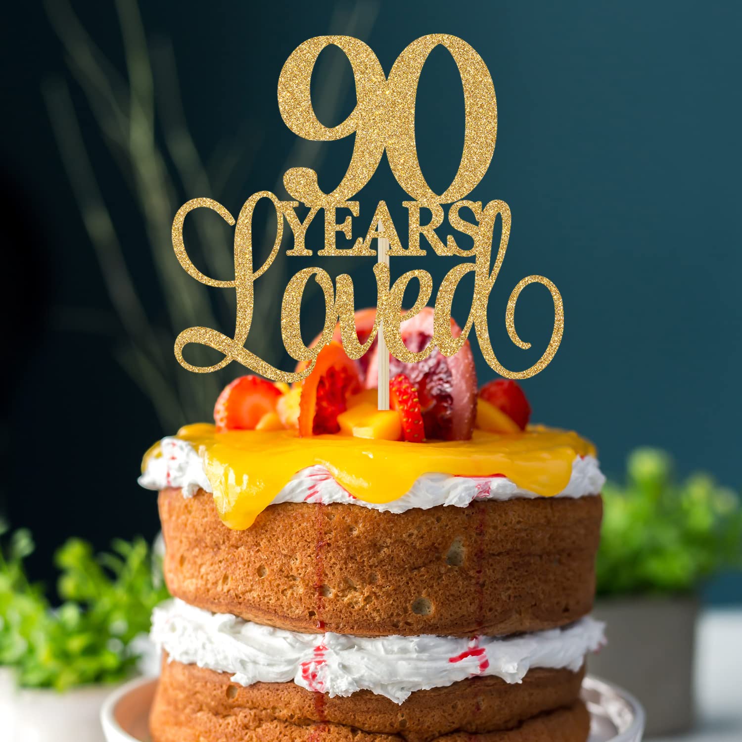 90th Birthday Cake Topper - Gold Glitter Cheers to 90 Years Decorations for Anniversary & Wedding Celebrations - Perfect for Milestone Birthday Parties & Special Occasions