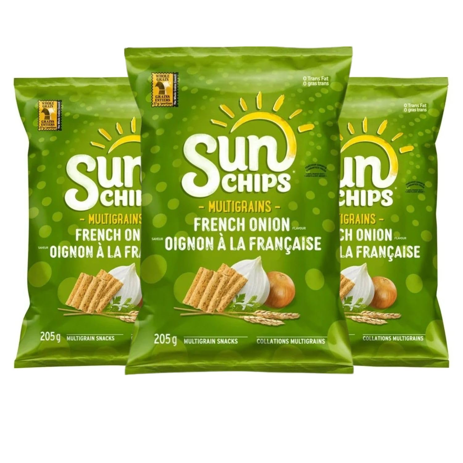 Sun Chips French Onion Flavor Multigrain Snacks - 3 Pack (205g/7.2oz Each) | Healthy Baked Whole Grain Chips | Perfect for Parties, Picnics & On-the-Go Snacking | Shipped from Canada