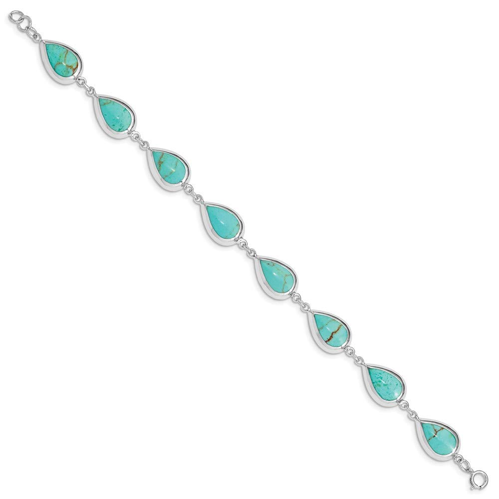 925 Sterling Silver Teardrop Synthetic Turquoise Bracelet for Women - Elegant Fine Jewelry Gift for Her (7.75