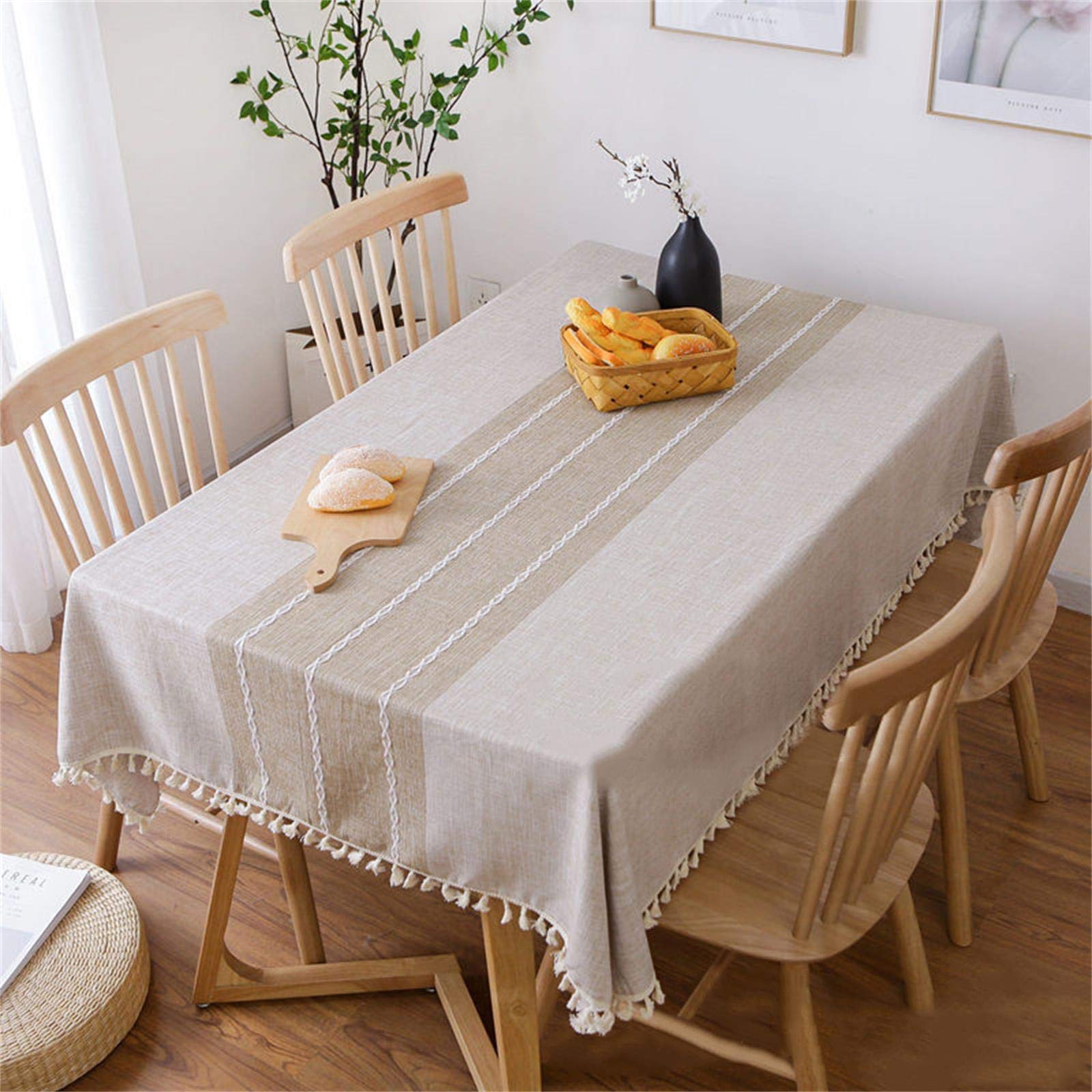 Vonabem Cotton Linen Tablecloth - Wrinkle Free Kitchen Dining Cover (58x86