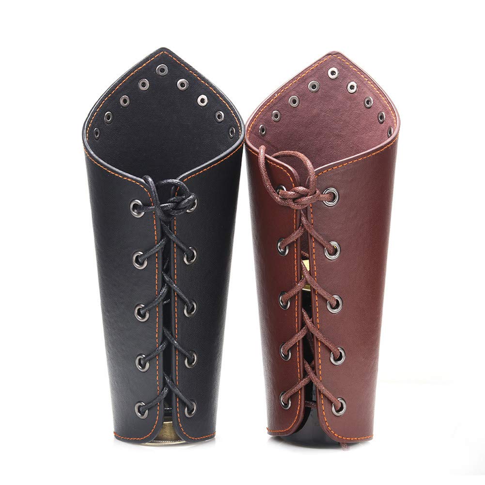 Hanv Men's Black & Brown Leather Wristband - Punk Rock Biker Wide Strap Bracelet, Arm Cuff for Motorcycle Riding, Concerts & Gothic Fashion Accessories