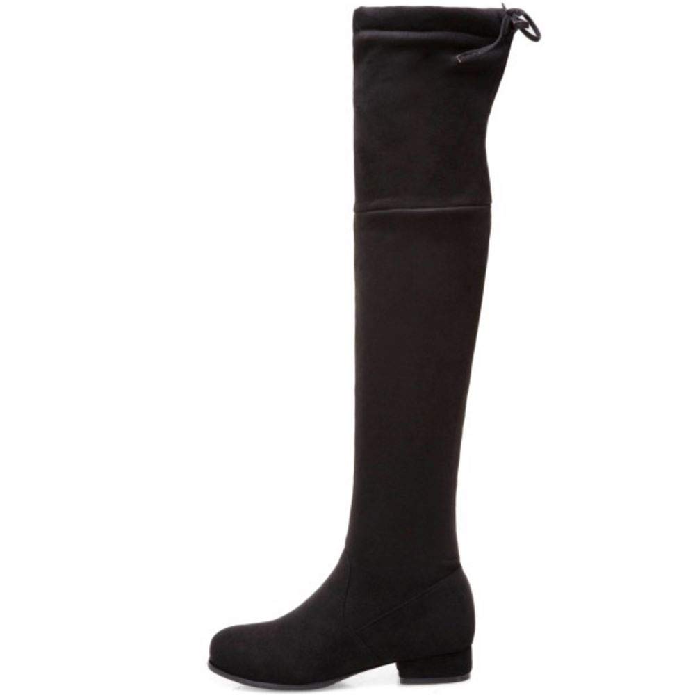 Women's Fashion Block Low Heel Thigh High Boots - Pull On Style, Wide Width & Extended Sizes - Perfect for Winter Outfits, Date Nights and Office Wear