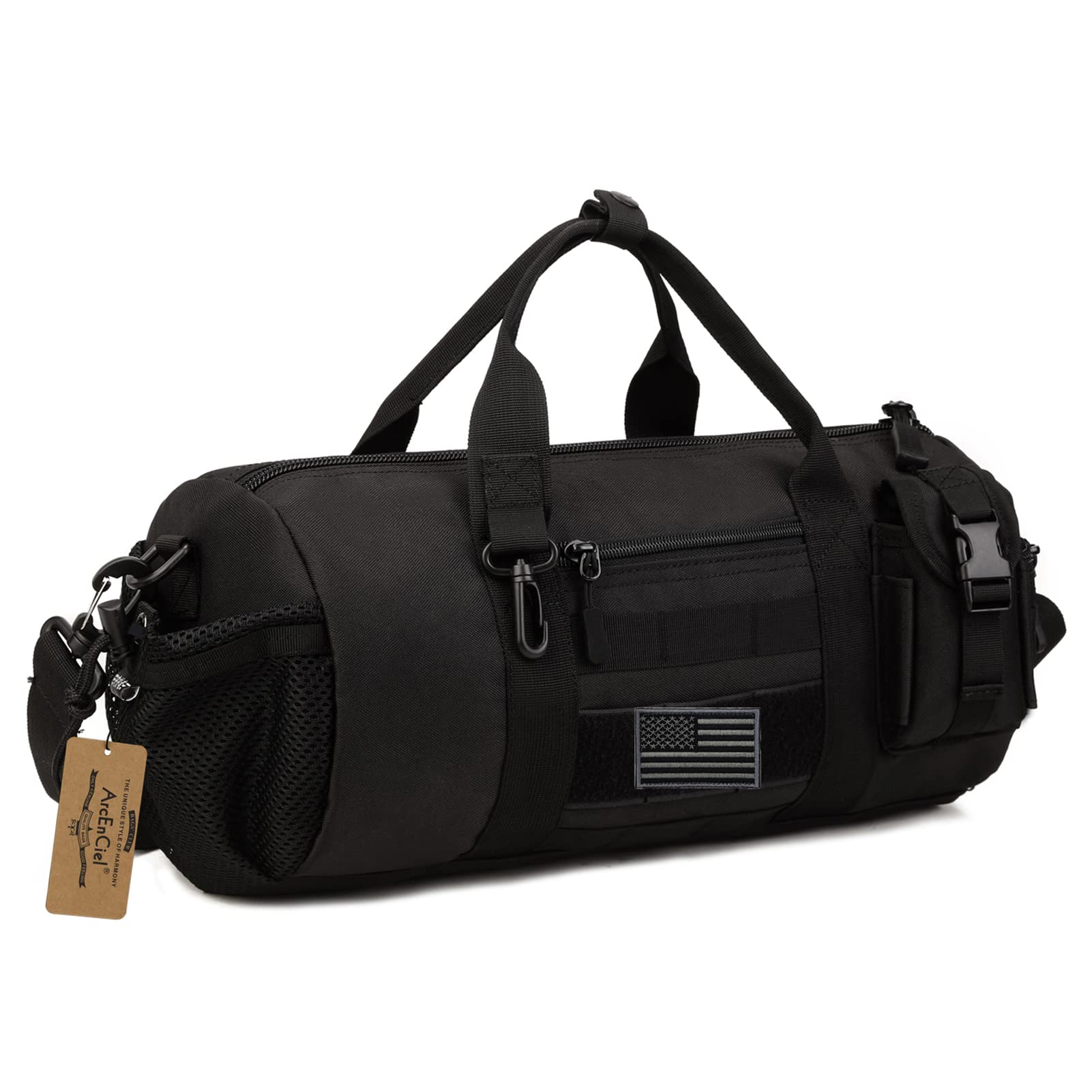 ArcEnCiel Tactical Duffle Bag for Men - Waterproof Gym Backpack with MOLLE System & Shoe Compartment - Military Style Shoulder Bag for Travel, Workout, Hiking & Outdoor Activities