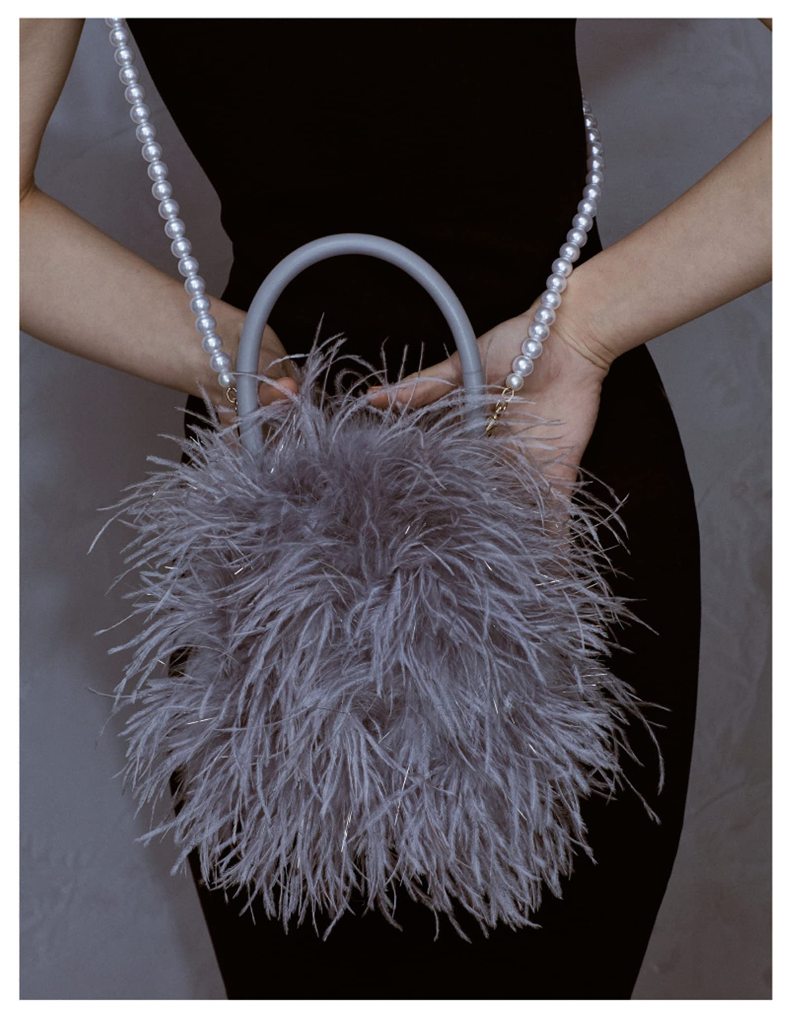 Luxury Women's Real Ostrich Feather Evening Clutch Purse - Elegant Party Handbag, Winter Wool Wallet Tote for Special Occasions (Pink) | Perfect for Weddings, Galas & Holiday Events