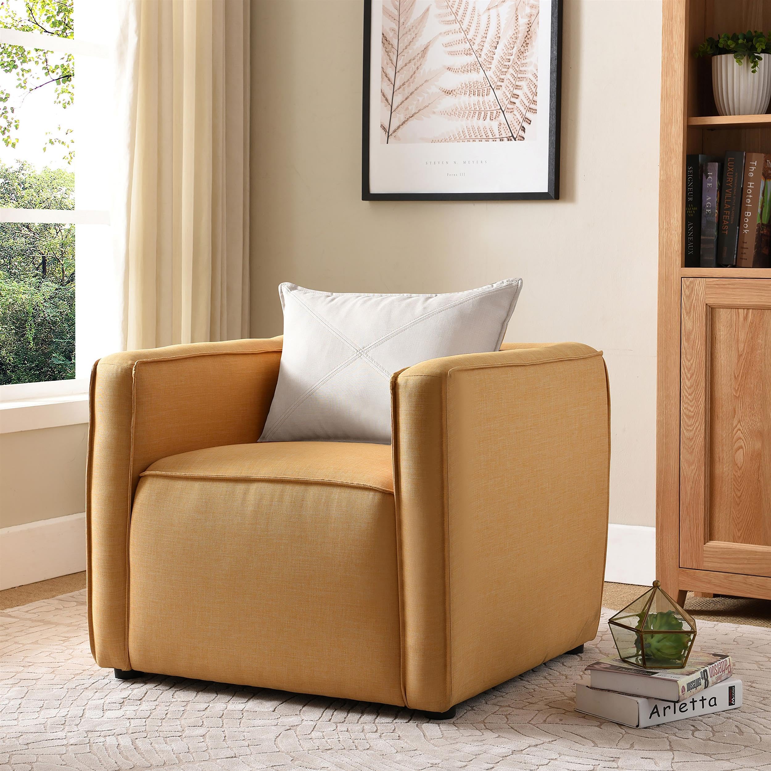 Furniture of America Charlie Modern Fabric Upholstered Accent Chair in Yellow - Stylish Mid-Century Lounge Chair for Living Room, Bedroom & Office Decor