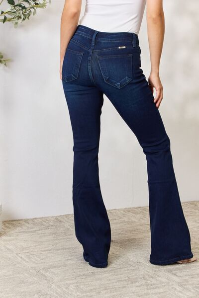 Kancan Women's Full Size Mid Rise Flare Jeans - Stretchy Denim Pants for Casual Wear & Everyday Outfits