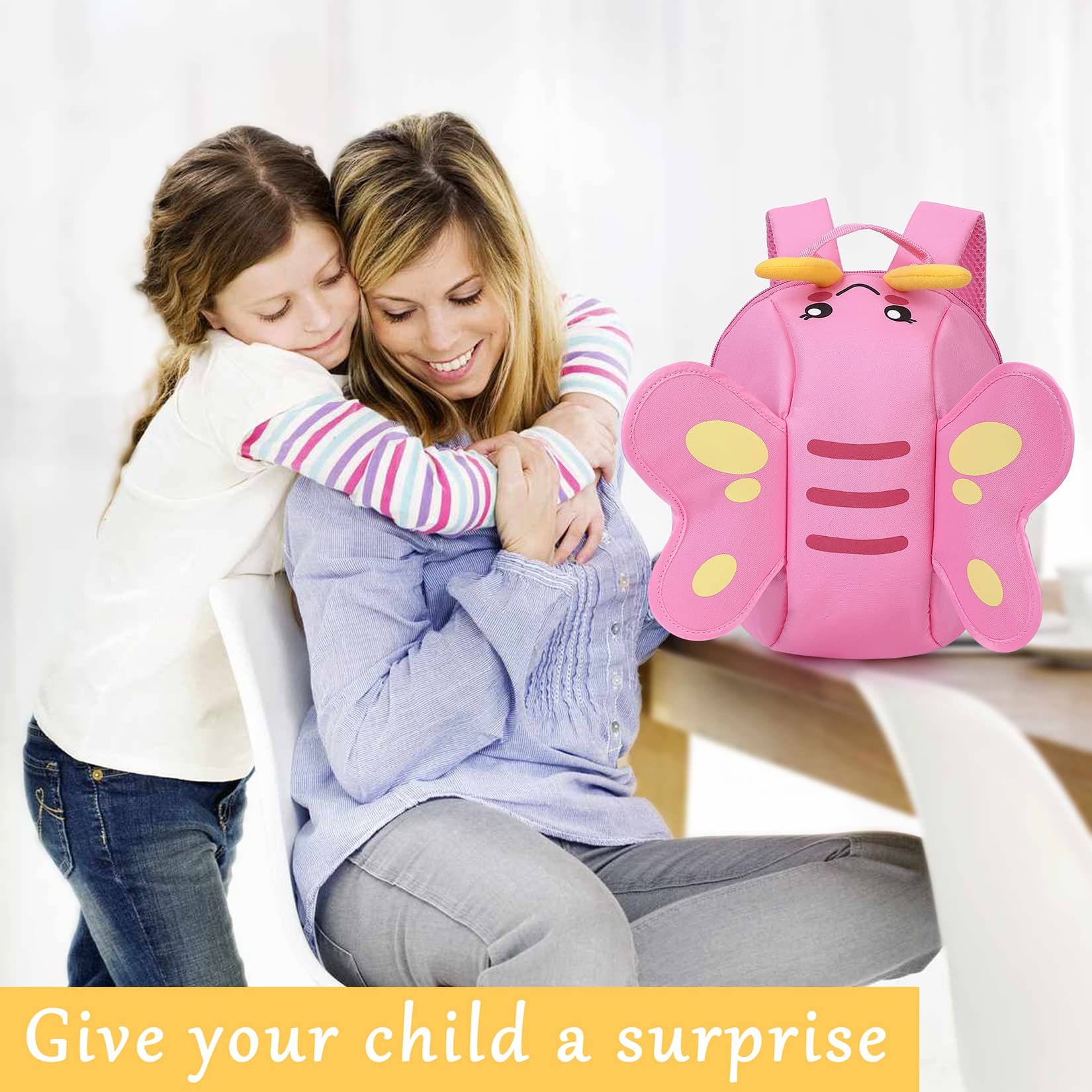 GARVEE 300D 3D Butterfly Kids Backpack for Girls - Lightweight School Bag with Adjustable Straps, Pink Butterfly Design - Perfect for School, Travel & Daily Use