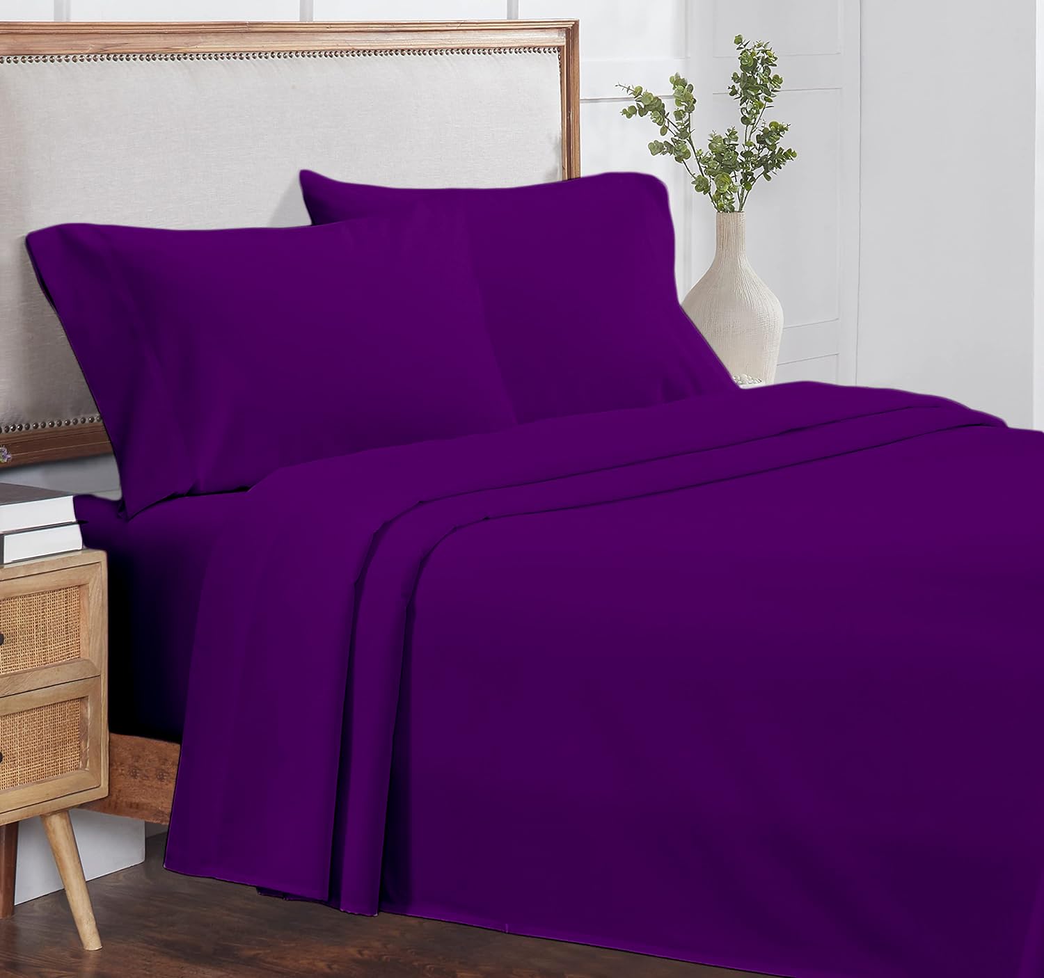 4Pc King Size Sheet Set - 100% Organic Cotton, 800 Thread Count, Soft & Breathable Luxury Bed Sheets with 8-12