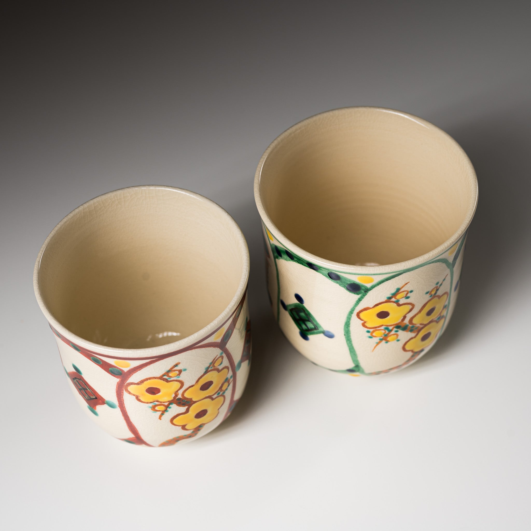 Handmade Kyoto Kiyomizu Ware Pair Cup - Shochikubai Japanese Ceramic Tea Set for Matcha, Sake, or Traditional Tea Ceremony