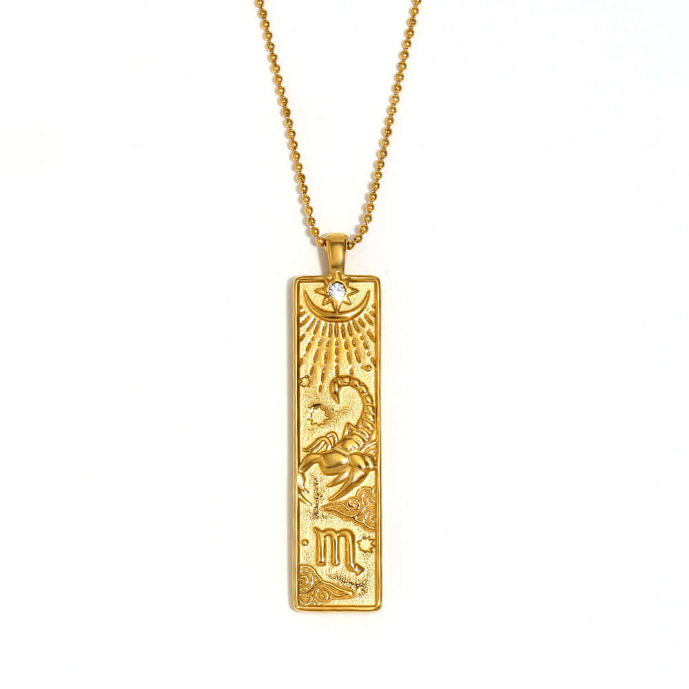 Zodiac Sign Pendant Necklace for Women - 14K Gold Plated Rectangular Charm Necklace | Perfect for Birthday Gifts, Anniversary & Daily Wear | JN3474